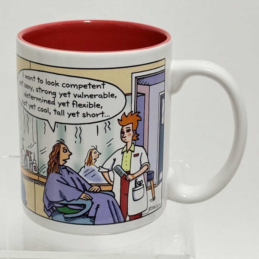 Hallmark Revilo Hair Salon Humor Coffee Mug White Red Interior Ceramic Cartoon